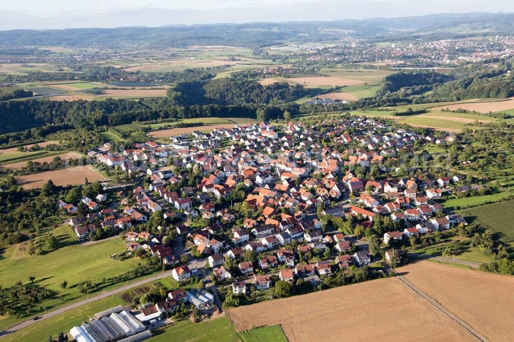 Burgstetten from above - Town View of the streets and houses of the residential areas in the district Erbstetten in Burgstetten in the state Baden-Wuerttemberg