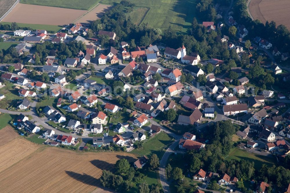 Aerial image Ertingen - Town View of the streets and houses of the residential areas in the district Erisdorf in Ertingen in the state Baden-Wuerttemberg