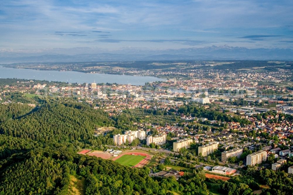 Konstanz from above - Town View of the streets and houses of the residential areas in the district Fuerstenberg in Konstanz in the state Baden-Wuerttemberg, Germany