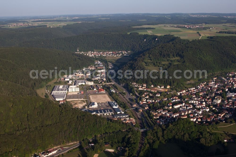 Blaubeuren from above - Town View of the streets and houses of the residential areas in the district Gerhausen in Blaubeuren in the state Baden-Wuerttemberg