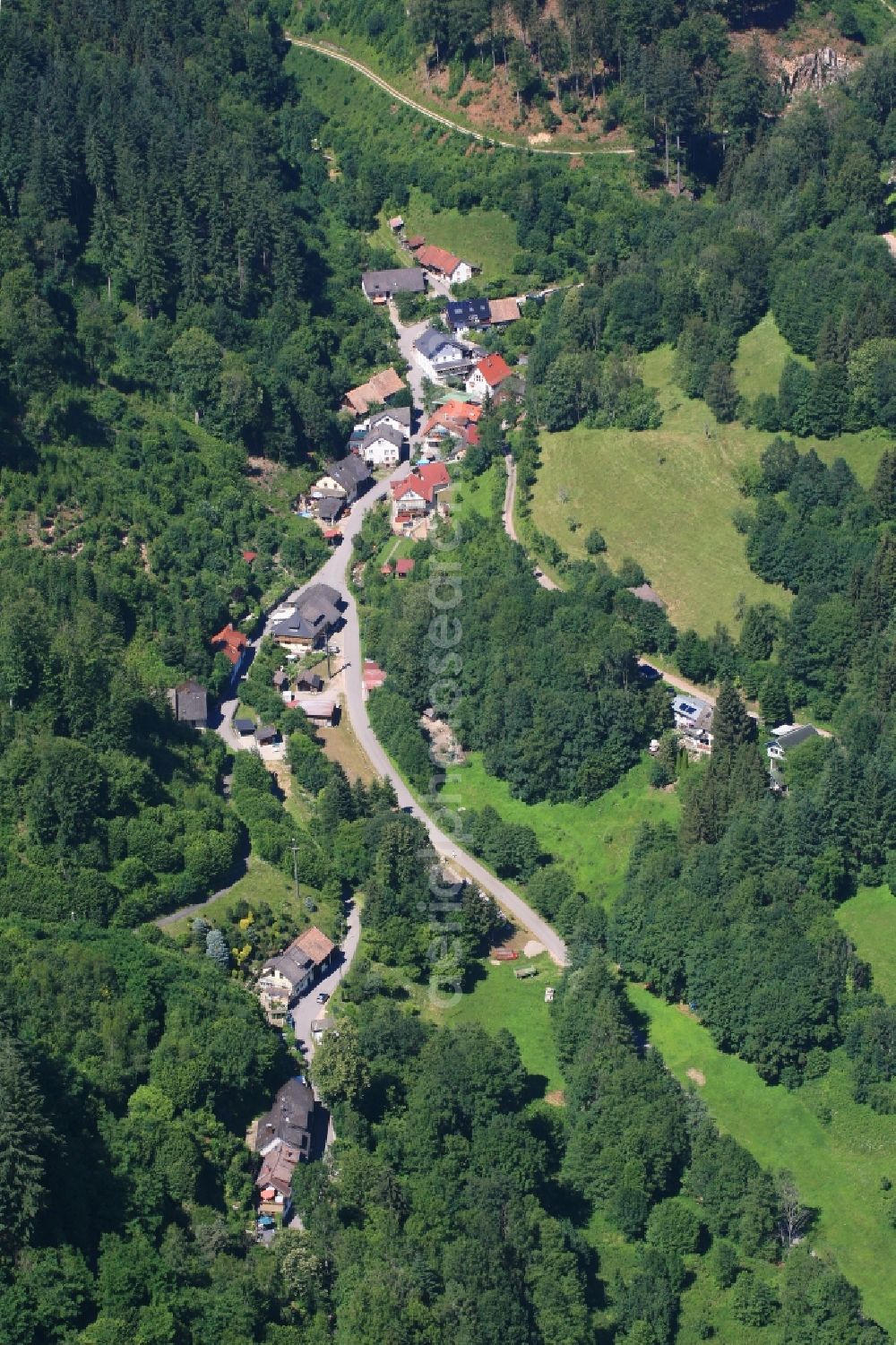 Hasel from the bird's eye view: Village view of the streets and houses of the remote district Glashuetten in Hasel in the state Baden-Wurttemberg, Germany