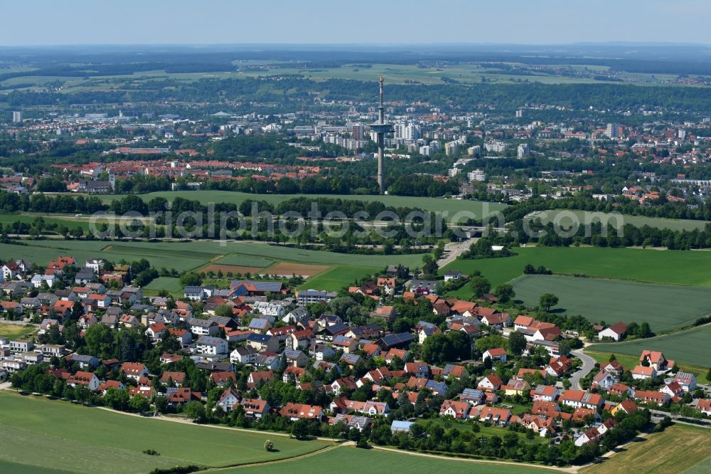 Regensburg from above - Town View of the streets and houses of the residential areas in the district Grass in Regensburg in the state Bavaria, Germany