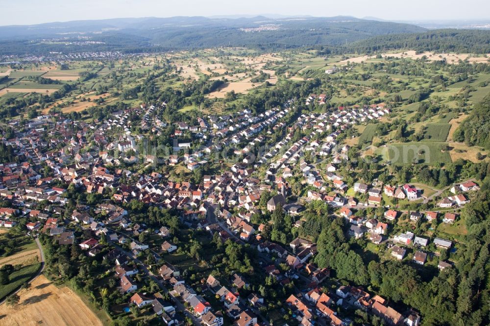 Aerial photograph Karlsruhe - Town View of the streets and houses of the residential areas in the district Gruenwettersbach in Karlsruhe in the state Baden-Wuerttemberg, Germany