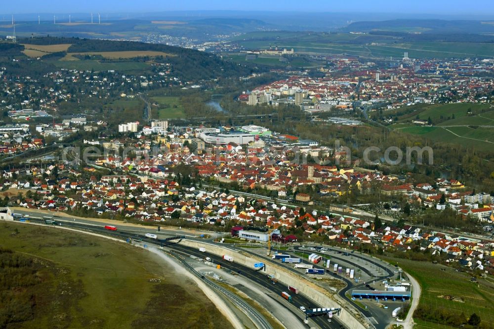 Aerial photograph Würzburg - Town View of the streets and houses of the residential areas in the district Heidingsfeld in Wuerzburg in the state Bavaria, Germany