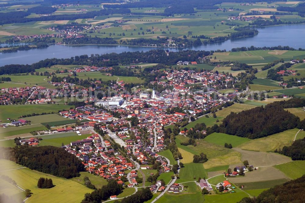 Waging am See from above - Town View of the streets and houses of the residential areas in the district Kammering in Waging am See in the state Bavaria, Germany