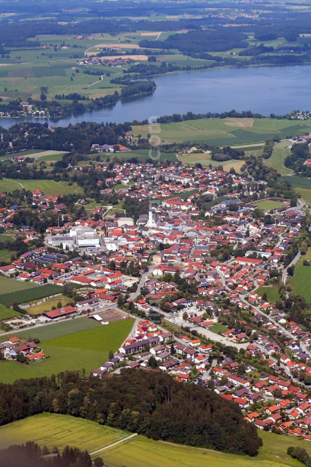 Waging am See from the bird's eye view: Town View of the streets and houses of the residential areas in the district Kammering in Waging am See in the state Bavaria, Germany