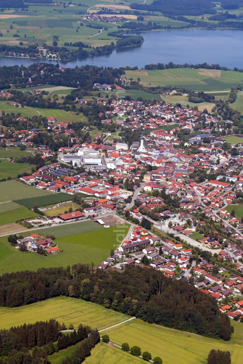 Aerial image Waging am See - Town View of the streets and houses of the residential areas in the district Kammering in Waging am See in the state Bavaria, Germany