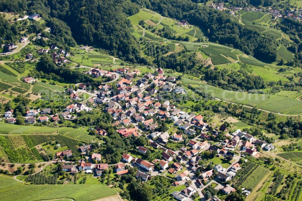 Bühl from above - Town View of the streets and houses of the residential areas in the district Kappelwindeck in Buehl in the state Baden-Wuerttemberg