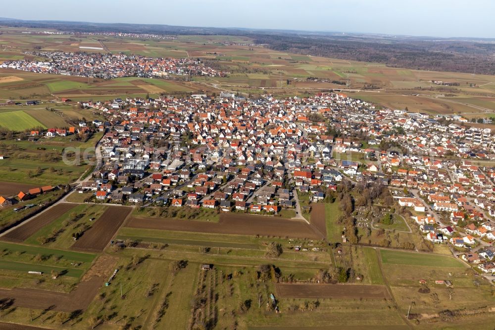 Herrenberg from above - Town View of the streets and houses of the residential areas in the district Kuppingen in Herrenberg in the state Baden-Wuerttemberg