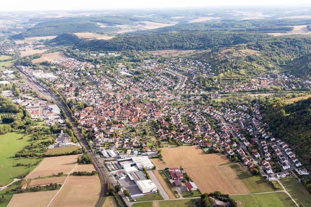 Lauda-Königshofen from above - Town View of the streets and houses of the residential areas in the district Lauda in Lauda-Koenigshofen in the state Baden-Wurttemberg, Germany