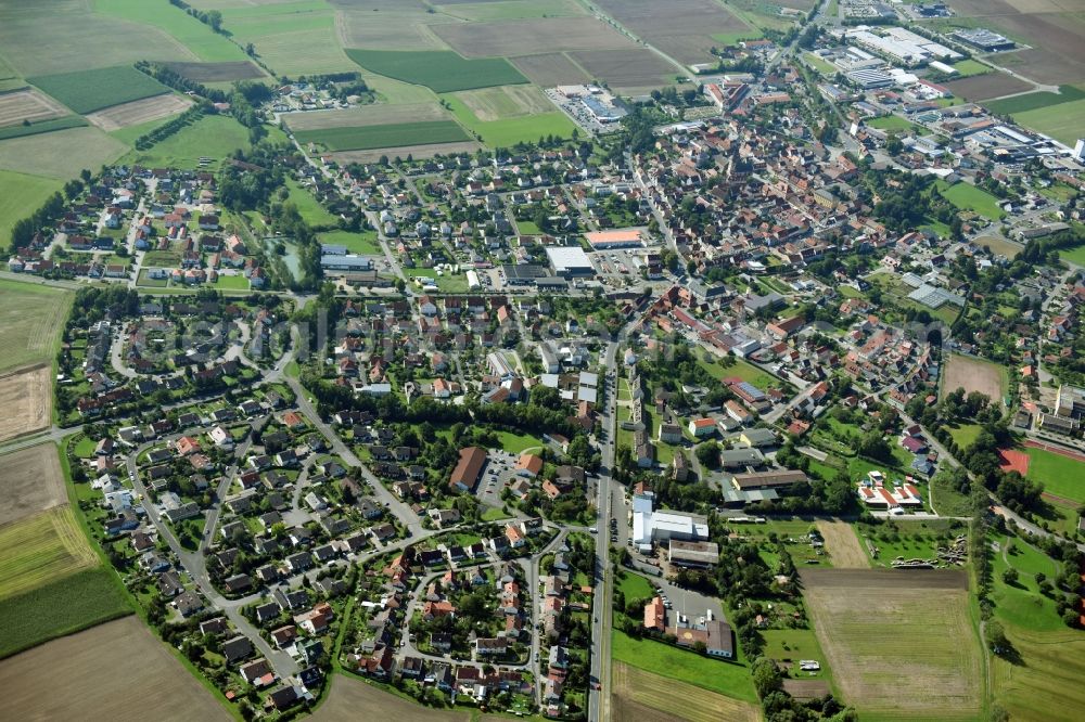 Aerial image Hofheim in Unterfranken - Town View of the streets and houses of the residential areas in the district Muehle (untere) in Hofheim in Unterfranken in the state Bavaria, Germany