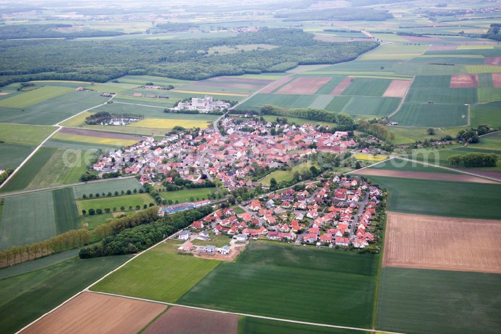 Aerial image Sulzheim - Town View of the streets and houses of the residential areas in the district Moenchstockheim in Sulzheim in the state Bavaria