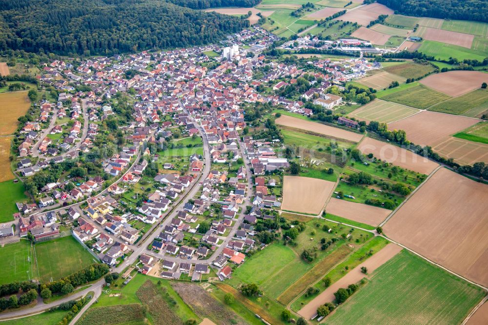 Bretten from the bird's eye view: Town View of the streets and houses of the residential areas in the district Neibsheim in Bretten in the state Baden-Wuerttemberg, Germany