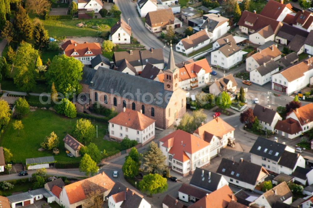 Au am Rhein from above - Town View of the streets and houses of the residential areas in the district Neuburgweier in Au am Rhein in the state Baden-Wuerttemberg