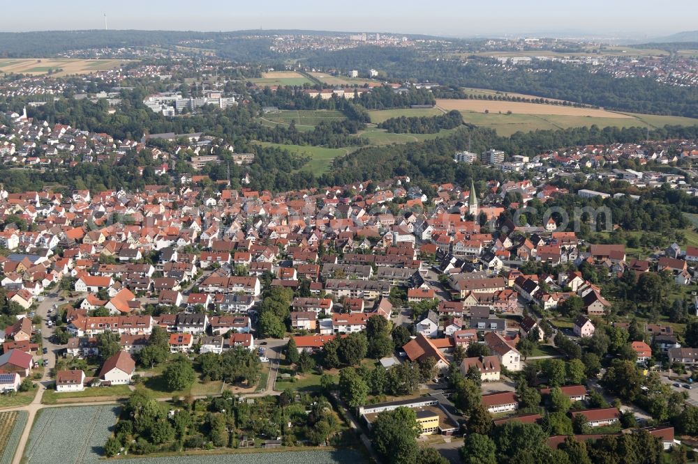 Stuttgart from the bird's eye view: Town View of the streets and houses of the residential areas in the district Plieningen in Stuttgart in the state Baden-Wuerttemberg