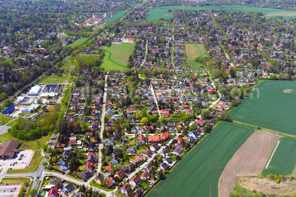 Petershagen/Eggersdorf from the bird's eye view: Town View of the streets and houses of the residential areas in the district Pohrtsche Siedlung in Petershagen/Eggersdorf in the state Brandenburg, Germany