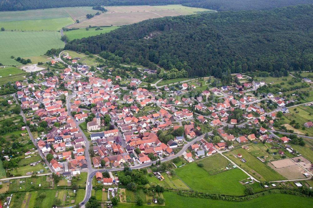 Aerial image Grabfeld - Town View of the streets and houses of the residential areas in the district Queienfeld in Grabfeld in the state Thuringia, Germany