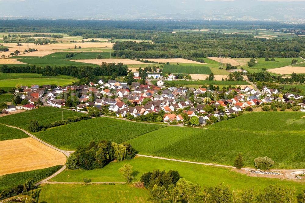 Grabfeld from above - Town View of the streets and houses of the residential areas in the district Queienfeld in Grabfeld in the state Thuringia, Germany