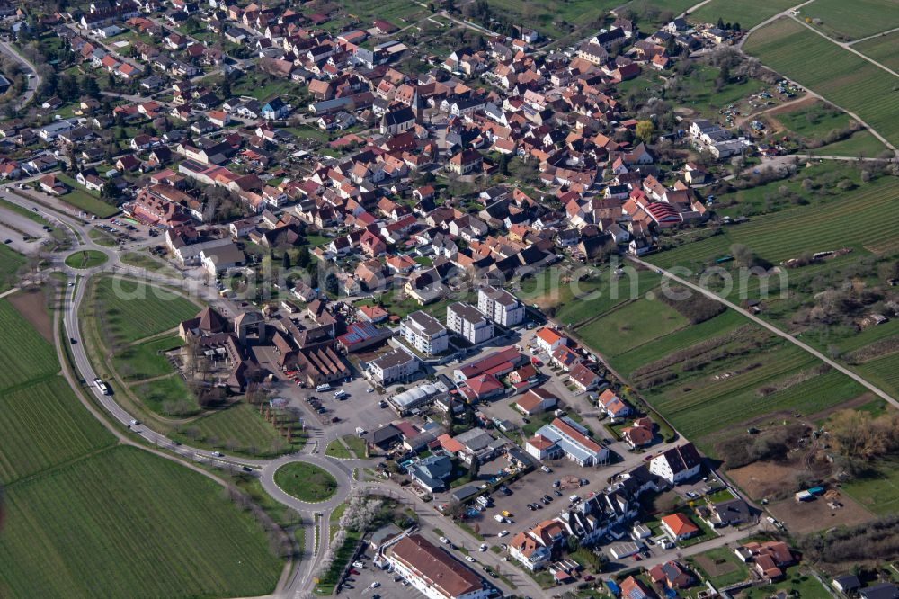 Schweigen-Rechtenbach from the bird's eye view: Town View of the streets and houses of the residential areas in the district Rechtenbach in Schweigen-Rechtenbach in the state Rhineland-Palatinate