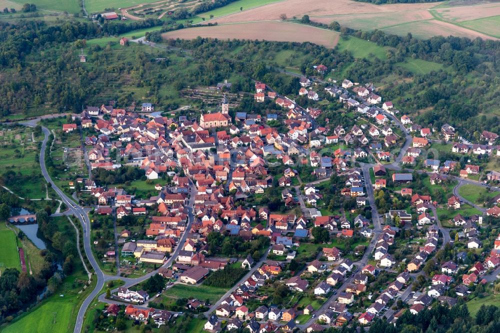 Wertheim from above - Town View of the streets and houses of the residential areas in the district Reicholzheim in Wertheim in the state Baden-Wuerttemberg, Germany