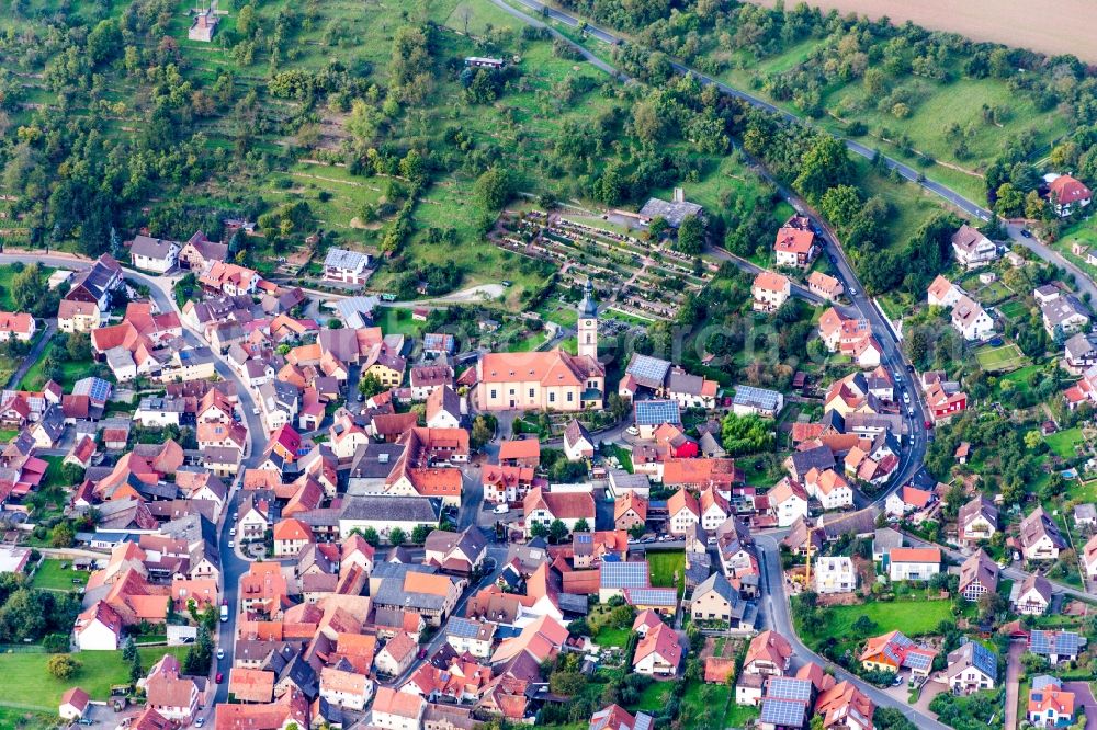 Wertheim from the bird's eye view: Town View of the streets and houses of the residential areas in the district Reicholzheim in Wertheim in the state Baden-Wuerttemberg, Germany