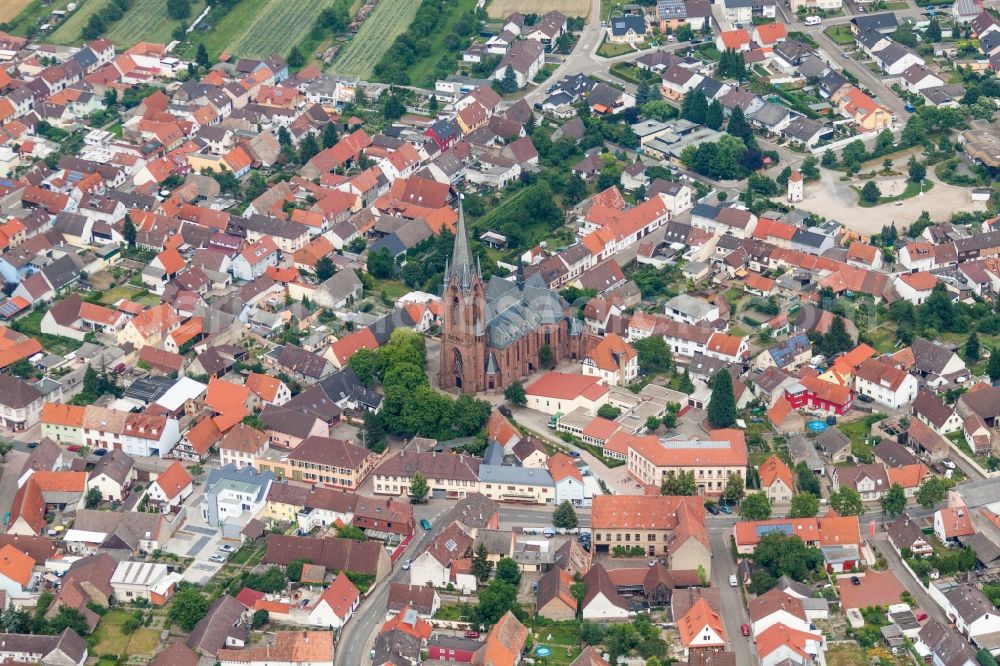 Aerial image Philippsburg - Town View of the streets and houses of the residential areas in the district Rheinsheim in Philippsburg in the state Baden-Wuerttemberg, Germany