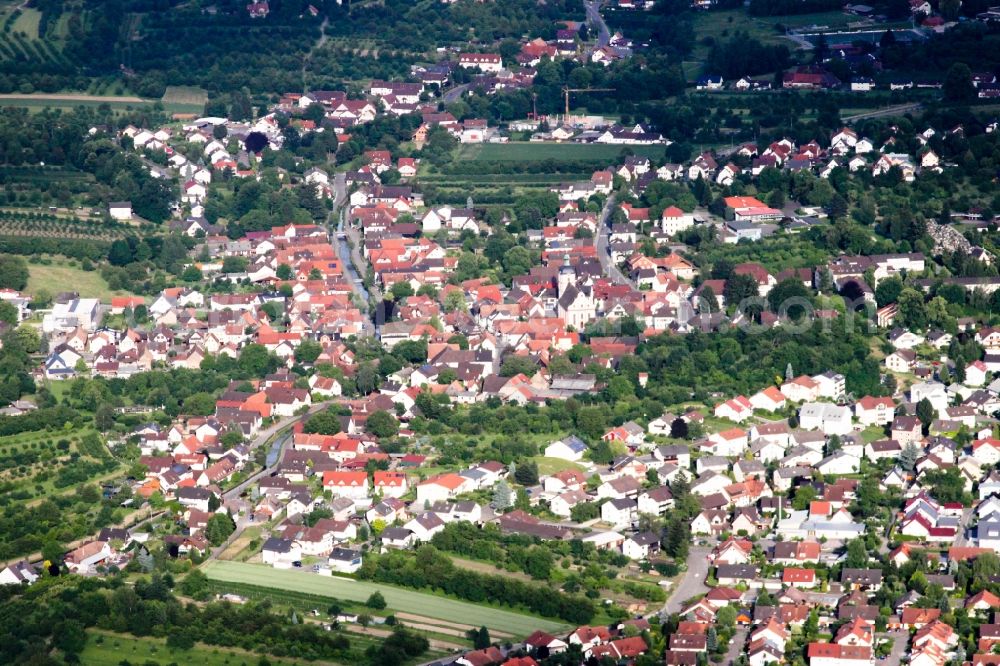 Achern from above - Town View of the streets and houses of the residential areas in the district Sasbachried in Achern in the state Baden-Wuerttemberg