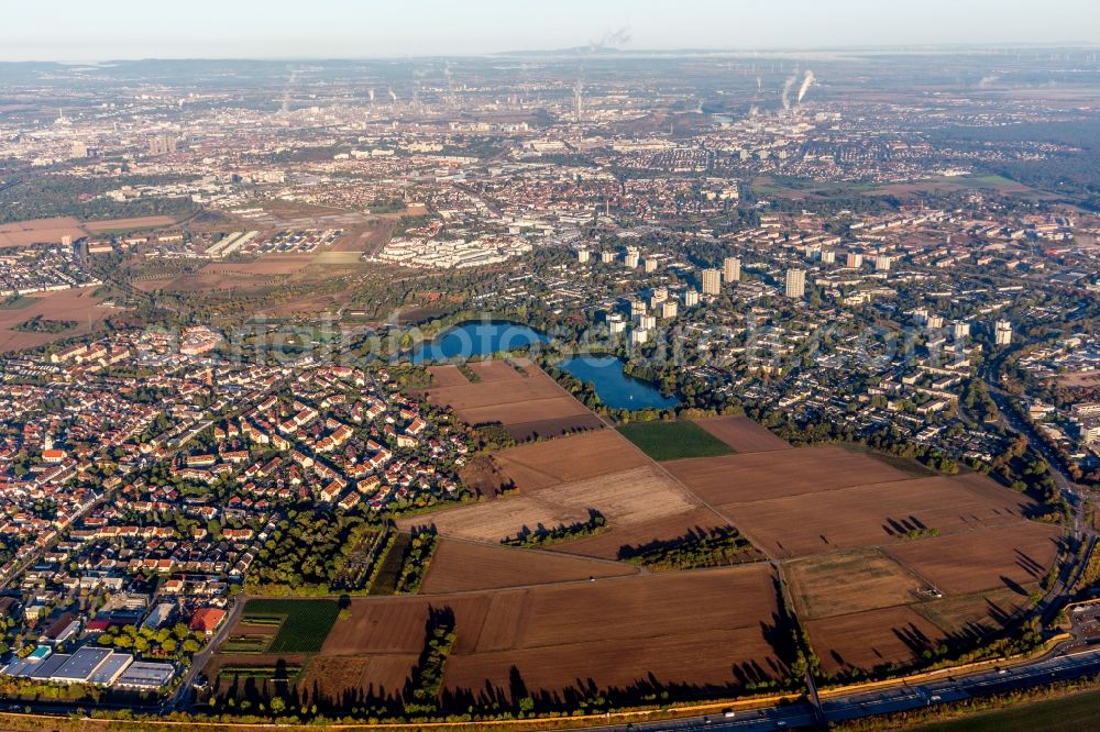 Mannheim from above - Town View of the streets and houses of the residential areas in the district Wallstadt in Mannheim in the state Baden-Wurttemberg, Germany