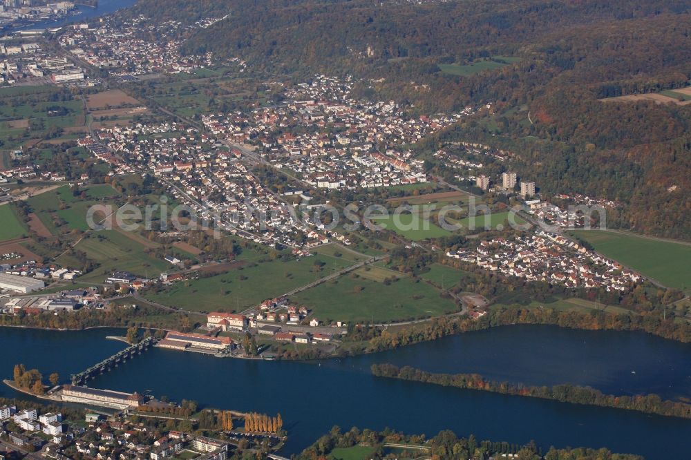 Grenzach-Wyhlen from above - Town View of the streets and houses of the residential areas of the district Wyhlen in Grenzach-Wyhlen in the state Baden-Wuerttemberg, Germany