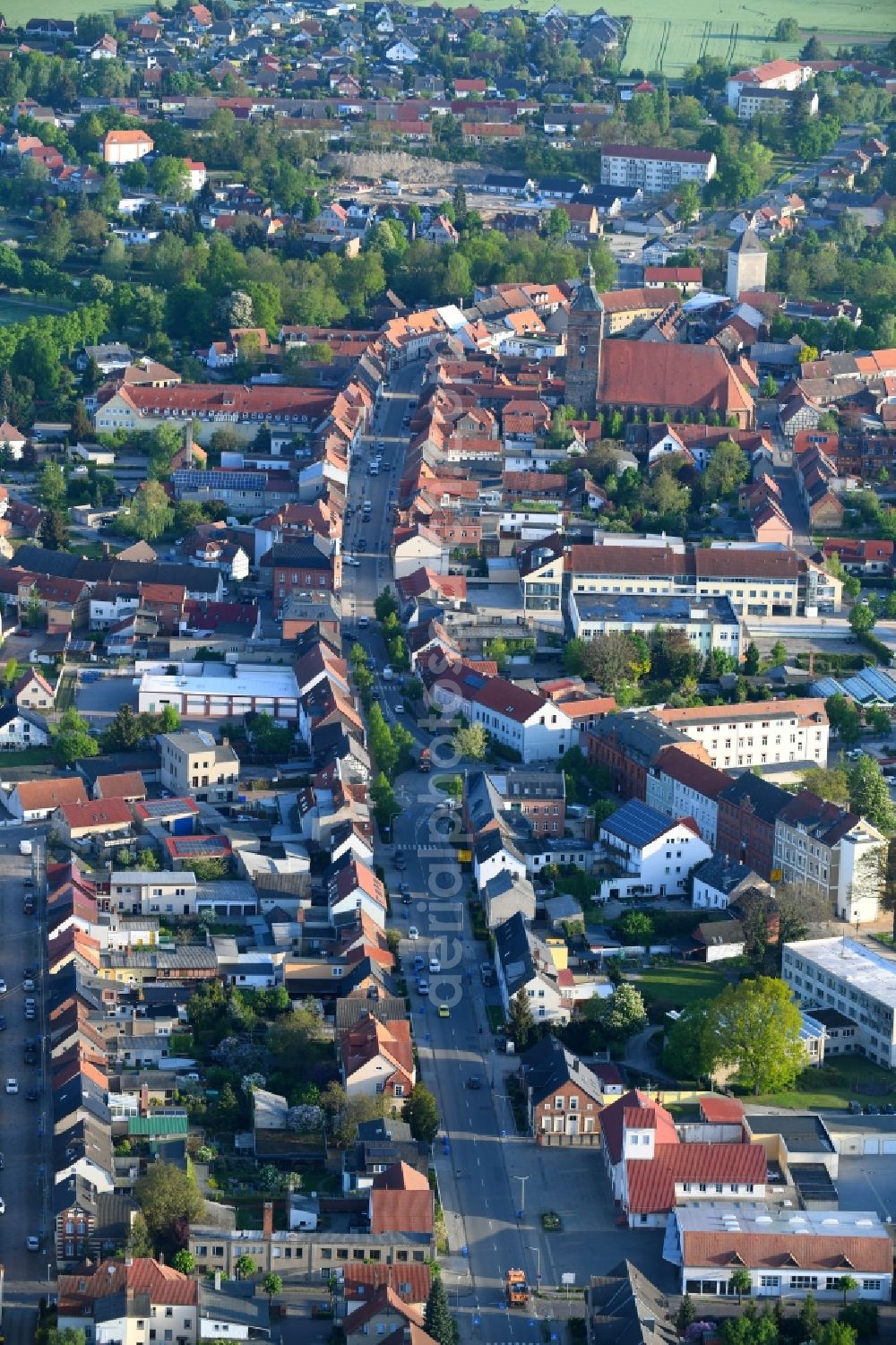 Osterburg (Altmark) from above - Town View of the streets and houses of the residential areas in Osterburg (Altmark) in the state Saxony-Anhalt, Germany