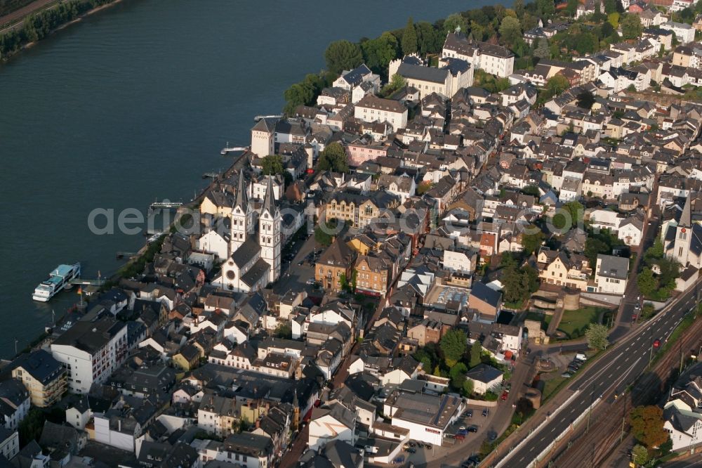 Aerial photograph Osterspai Osterspey - Townscape of Osterspai - formerly Osterspey on the banks of the Rhine in the Federal State of Rhineland-Palatinate