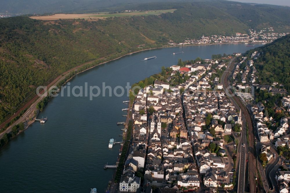 Aerial photograph Osterspai Osterspey - Townscape of Osterspai - formerly Osterspey on the banks of the Rhine in the Federal State of Rhineland-Palatinate