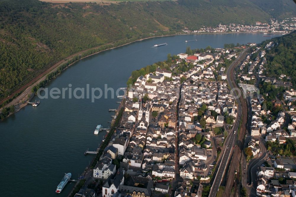 Osterspai Osterspey from above - Townscape of Osterspai - formerly Osterspey on the banks of the Rhine in the Federal State of Rhineland-Palatinate