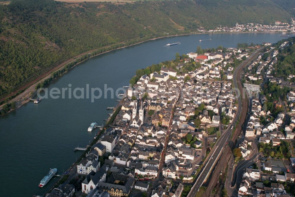 Osterspai Osterspey from the bird's eye view: Townscape of Osterspai - formerly Osterspey on the banks of the Rhine in the Federal State of Rhineland-Palatinate