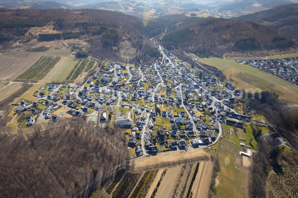 Aerial image Ostwig - Town View of the streets and houses of the residential areas in Ostwig at Sauerland in the state North Rhine-Westphalia, Germany