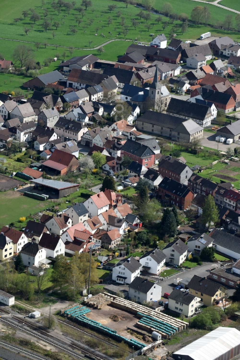 Aerial image Ottbergen - Town View of the streets and houses of the residential areas in Ottbergen in the state North Rhine-Westphalia