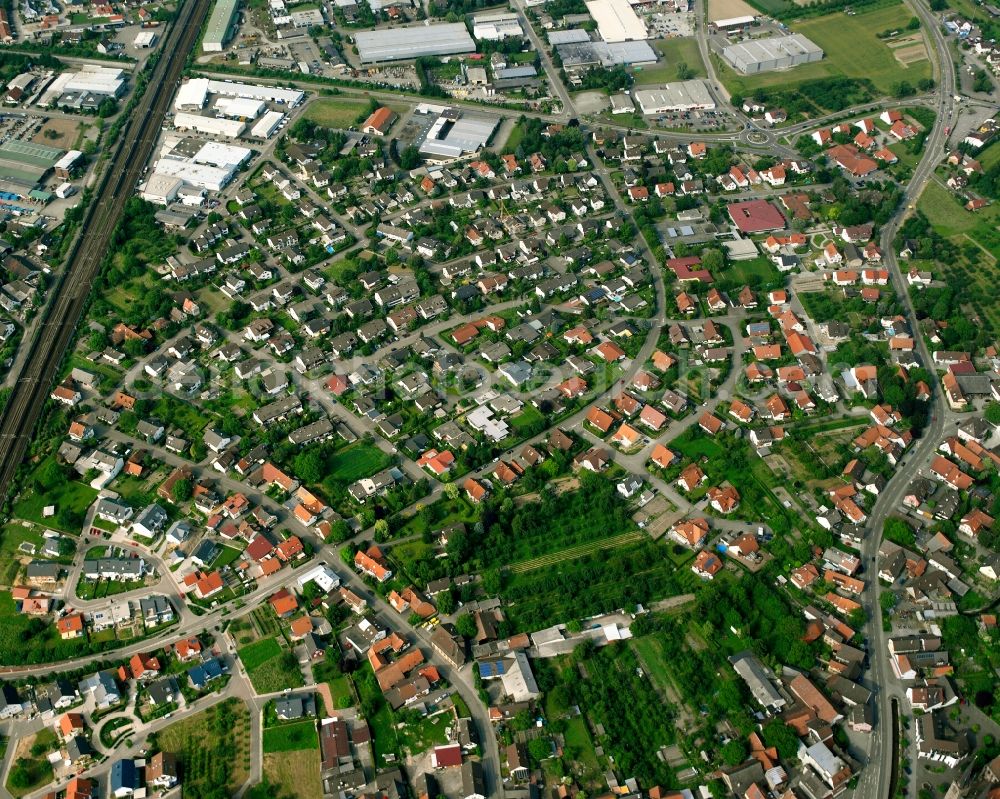 Ottersweier from the bird's eye view: Town View of the streets and houses of the residential areas in Ottersweier in the state Baden-Wuerttemberg, Germany