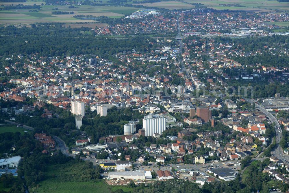 Peine from above - Town View of the streets and houses of the residential areas in Peine in the state Lower Saxony