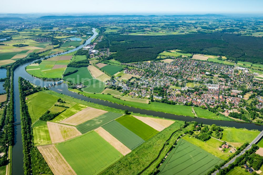 Petershagen from above - Town View of the streets and houses of the residential areas in Petershagen in the state North Rhine-Westphalia, Germany