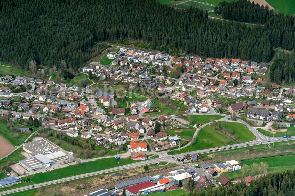 Peterzell from the bird's eye view: Town View of the streets and houses of the residential areas in Peterzell in the state Baden-Wurttemberg, Germany