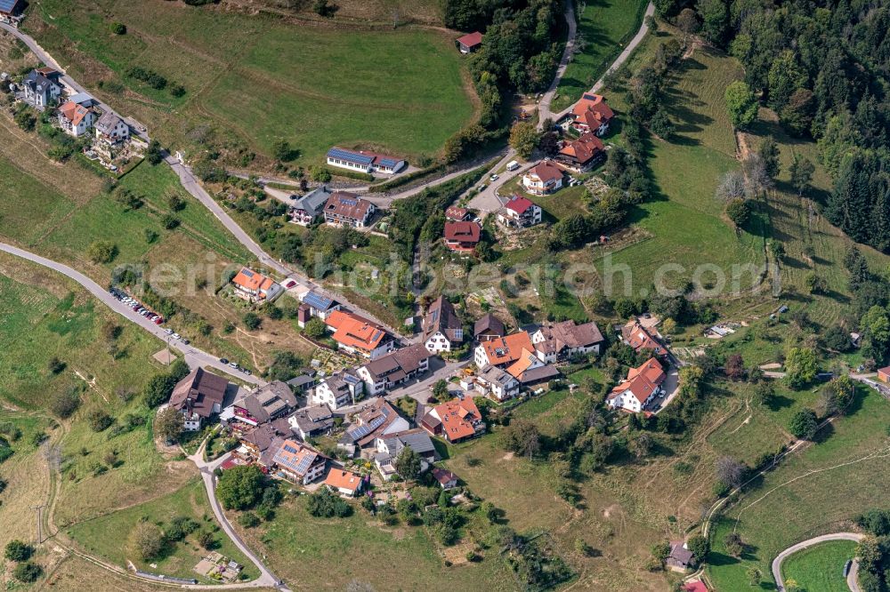 Pfaffenberg from above - Town View of the streets and houses of the residential areas in Pfaffenberg in the state Baden-Wurttemberg, Germany