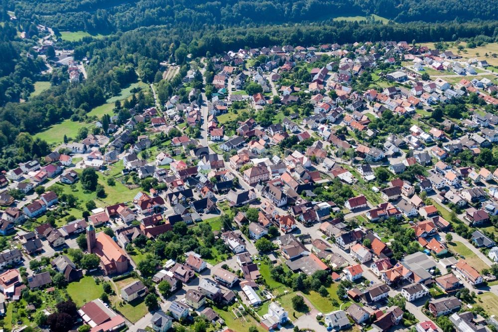 Aerial photograph Pfaffenrot - Town View of the streets and houses of the residential areas in Pfaffenrot in the state Baden-Wuerttemberg, Germany