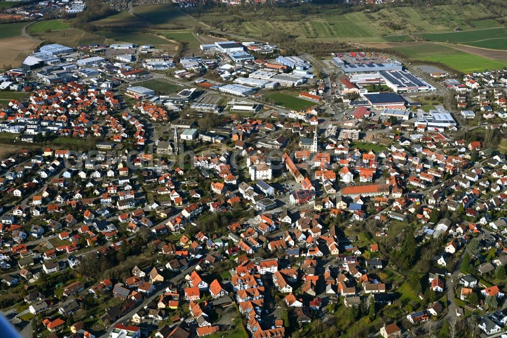 Aerial photograph Pfedelbach - Town View of the streets and houses of the residential areas in Pfedelbach in the state Baden-Wuerttemberg, Germany