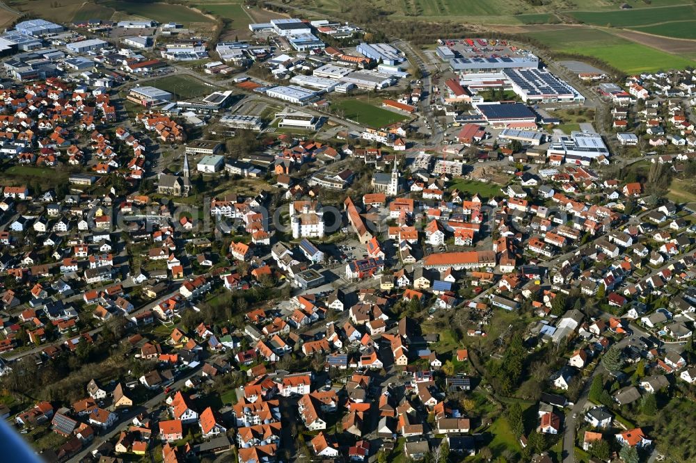 Pfedelbach from above - Town View of the streets and houses of the residential areas in Pfedelbach in the state Baden-Wuerttemberg, Germany