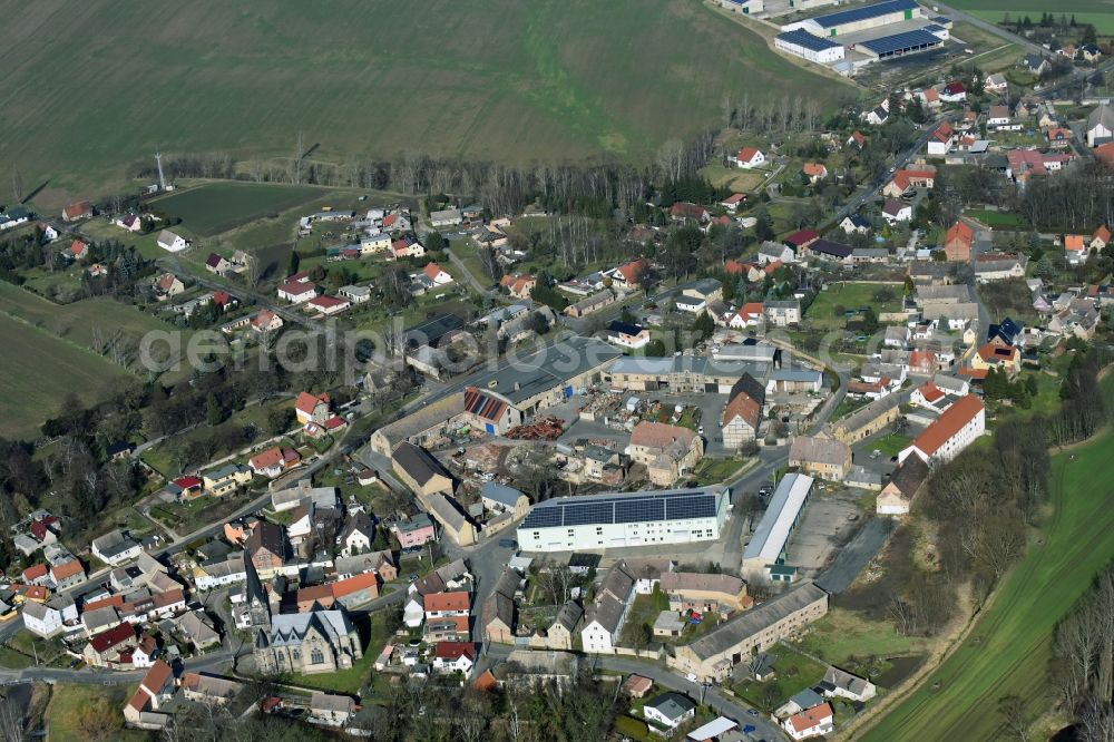 Polleben from above - Town View of the streets and houses of the residential areas in Polleben in the state Saxony-Anhalt