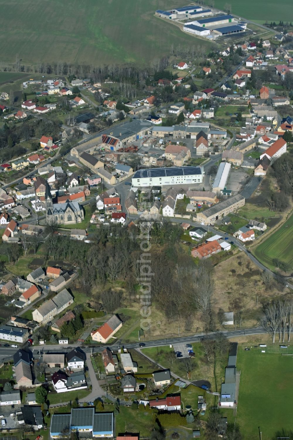 Aerial image Polleben - Town View of the streets and houses of the residential areas in Polleben in the state Saxony-Anhalt