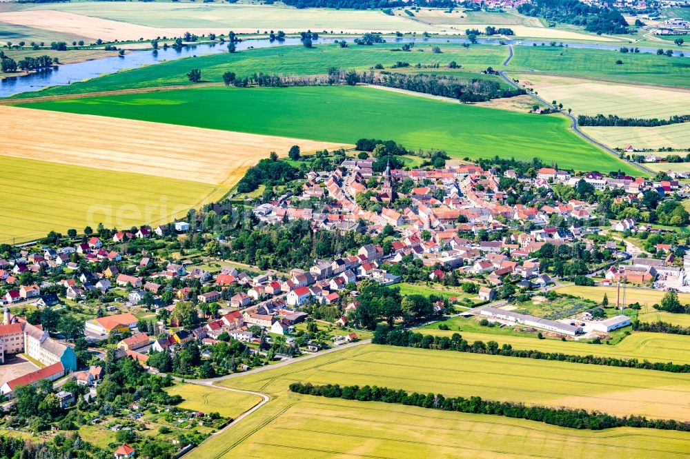 Prettin from the bird's eye view: Town View of the streets and houses of the residential areas in Prettin in the state Saxony-Anhalt, Germany