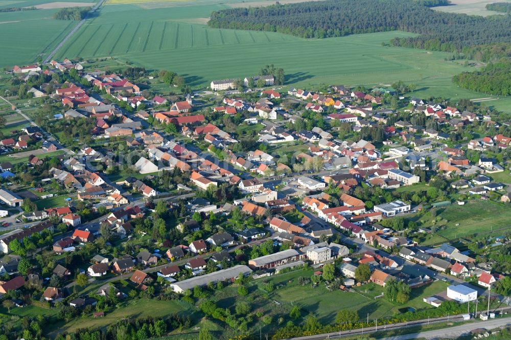 Pretzier from above - Town View of the streets and houses of the residential areas in Pretzier in the state Saxony-Anhalt, Germany