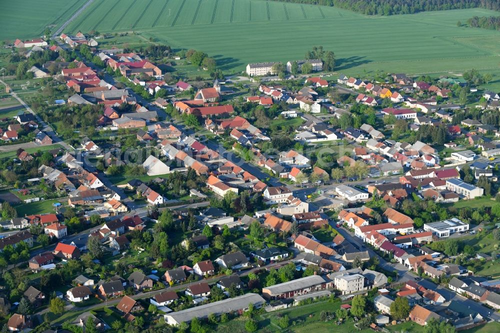 Pretzier from the bird's eye view: Town View of the streets and houses of the residential areas in Pretzier in the state Saxony-Anhalt, Germany