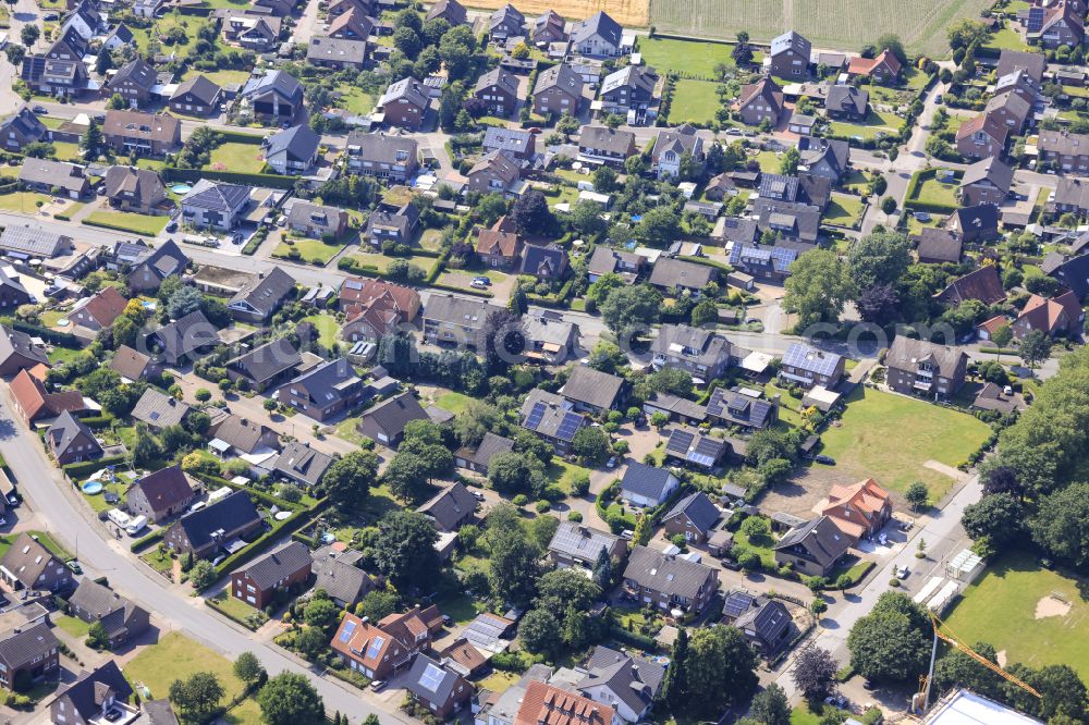 Raesfeld from above - View of houses and single-family home settlement on Dorstener Str. in Raesfeld in the federal state of North Rhine-Westphalia, Germany